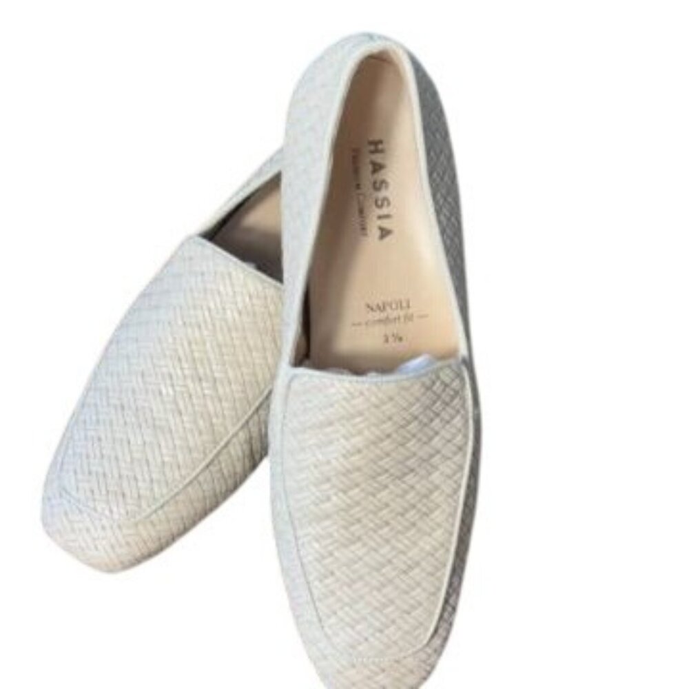Hassia Womens Comfort Fit Woven Leather Loafers UK Size 3.5 Beige Slip-On Shoes